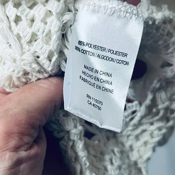 Nina Leonard Cardigan Cream Open Knit Artsy Button Crocheted Boho Beachy M - Picture 5 of 6